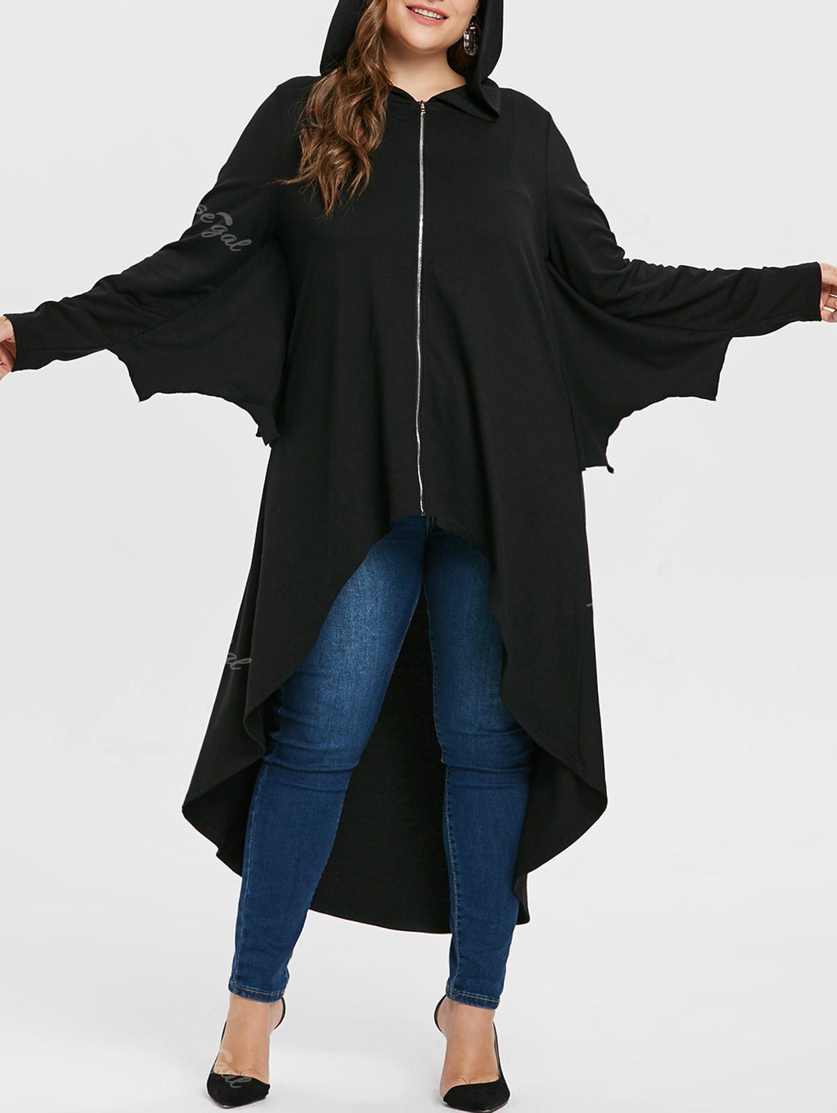 

Halloween Plus Size Batwing Sleeve Long Coat, Black