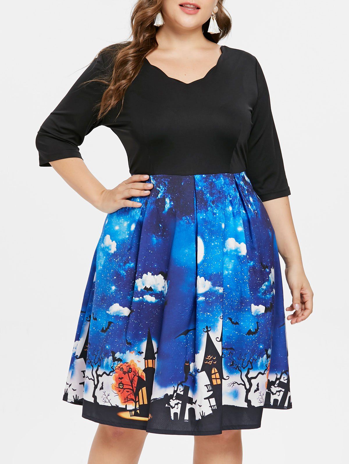 

Plus Size V Neck Halloween Dress, Black