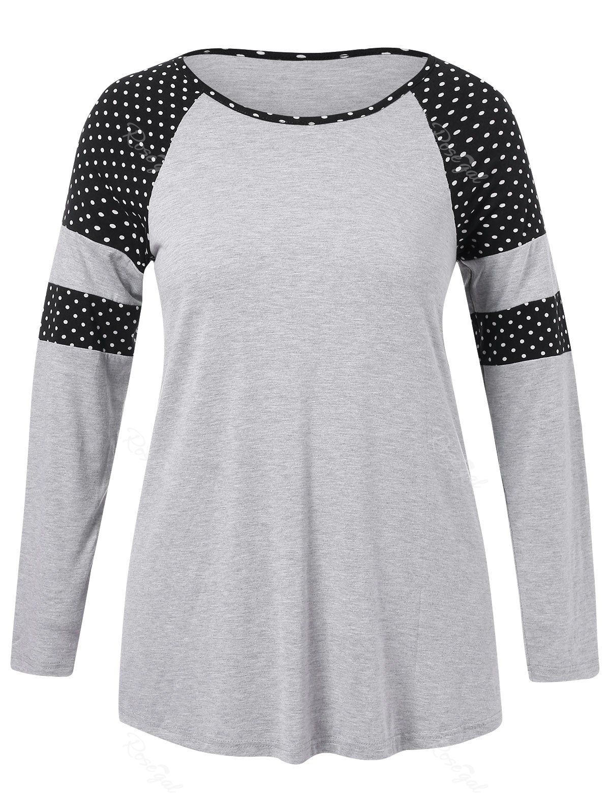 

Plus Size Polka Dot Raglan Sleeve T-shirt, Gray