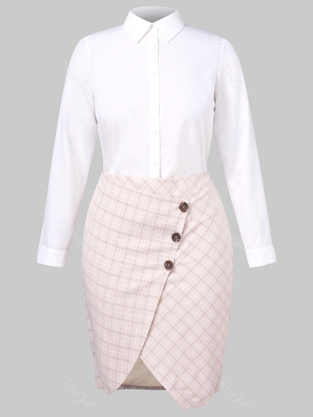

Plus Size Plaid Asymmetrical Two Piece Dress, White