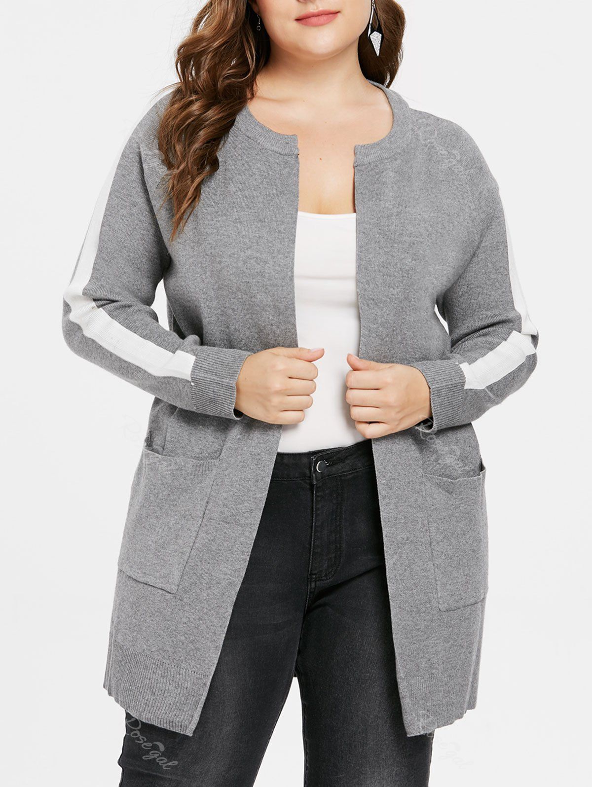 

Plus Size Two Tone Tunic Coat, Gray
