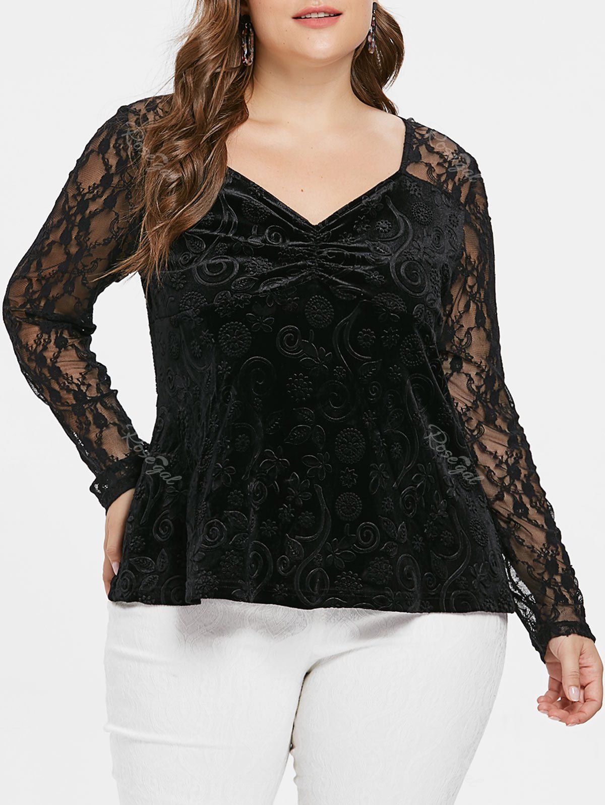 Velvet Plus Size Sweetheart Neck T-shirt [52% OFF] | Rosegal