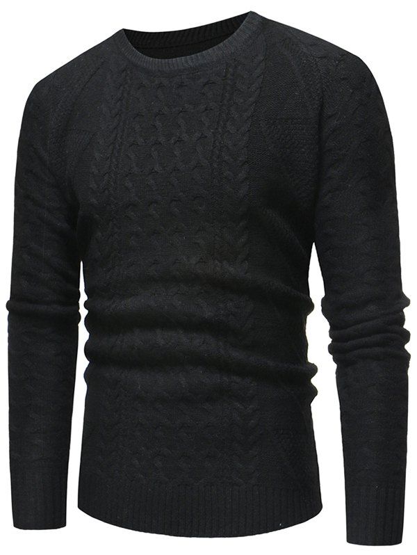 

Jacquard Weave Crew Neck Sweater, Black