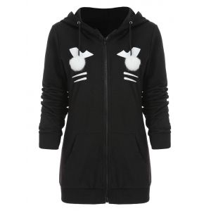 

Zip Up Black Cat Hoodie with Pom Ball