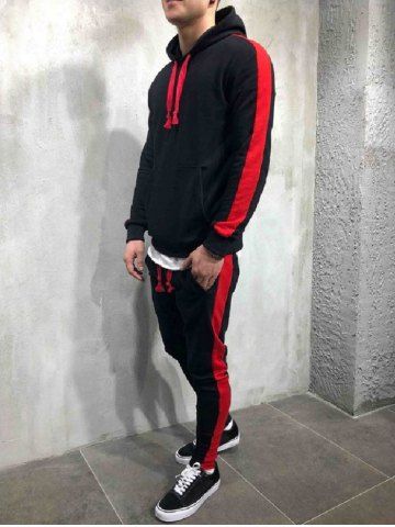 

Side Stripe Hoodie Activewear Suit, Black