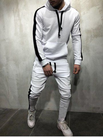 

Side Stripe Hoodie Activewear Suit, White