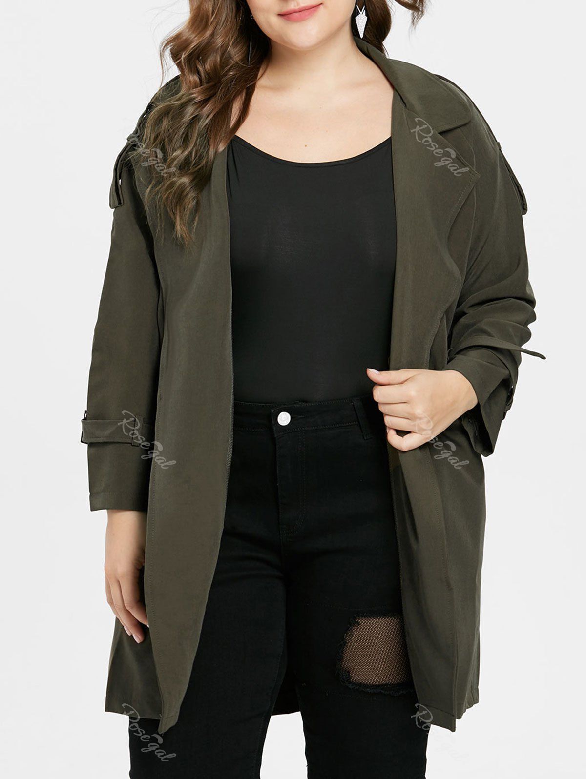 

Plus Size Long Lapel Coat, Army green