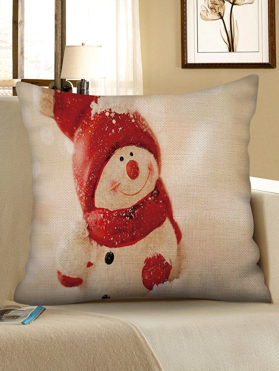 

Snowman Christmas Print Decorative Sofa Linen Pillowcase, Multi