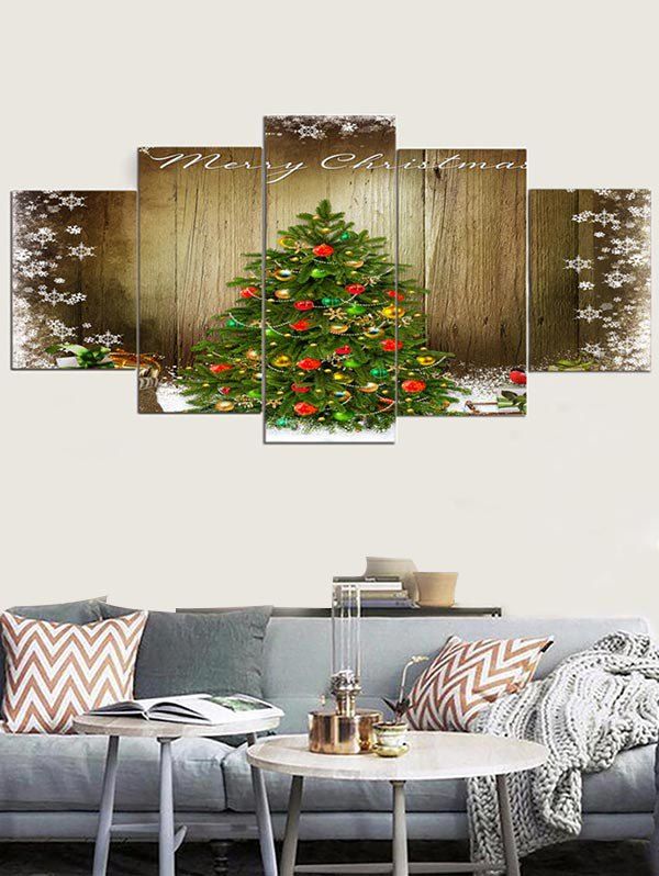 

Christmas Tree Wood Grain Print Unframed Split Canvas Paintings, Multi