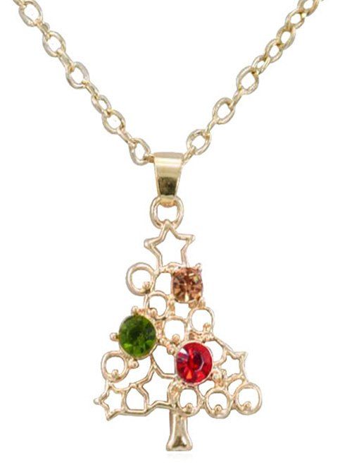 

Vintage Rhinestone Hollow Out Christmas Necklace, Gold