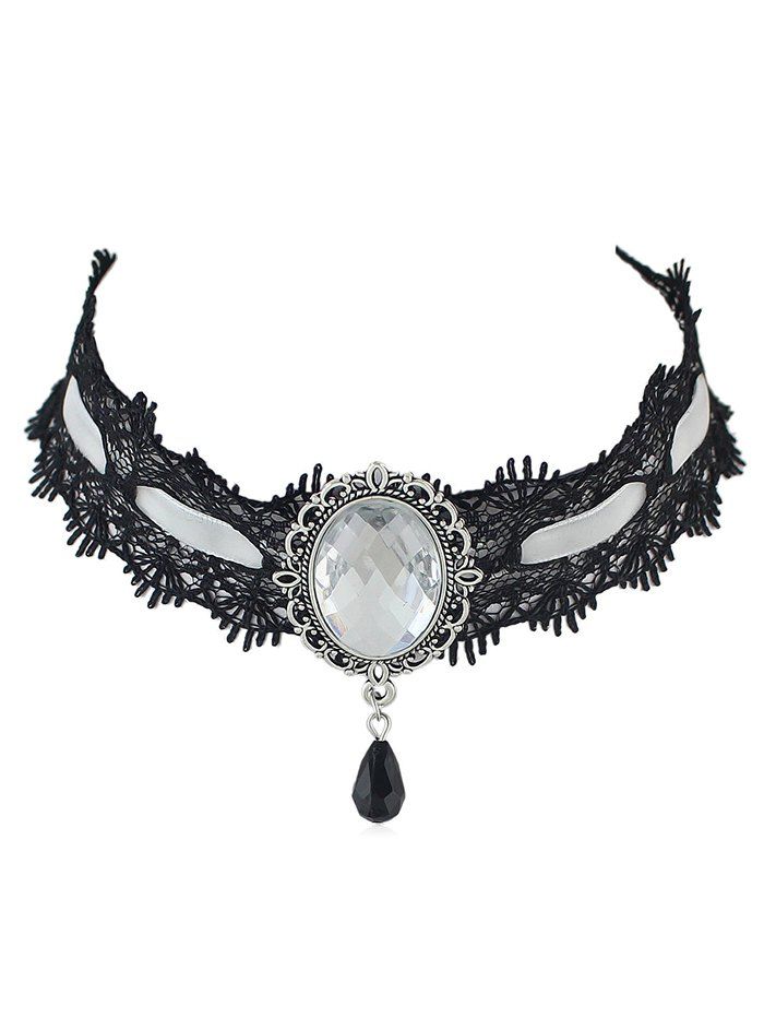 

Waterdrop Rhinestone Lace Choker Necklace, White