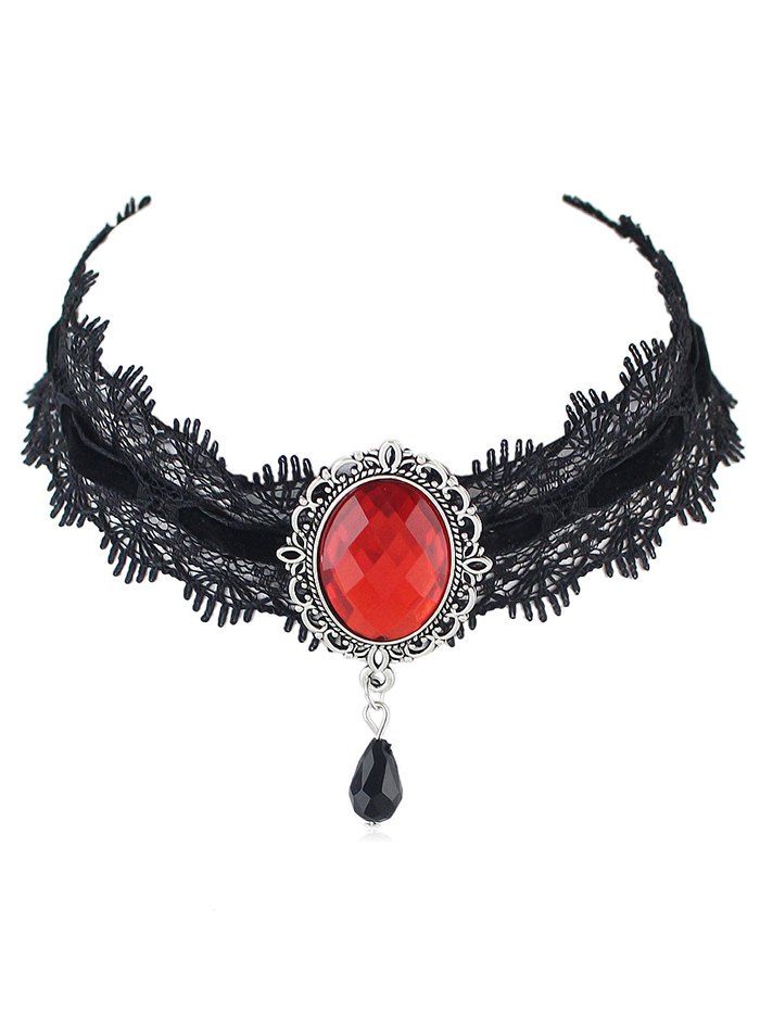 

Waterdrop Rhinestone Lace Choker Necklace, Red