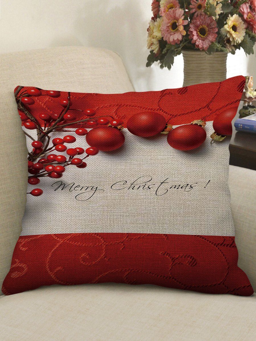 

Merry Christmas Balls Print Decorative Sofa Linen Pillowcase, Red