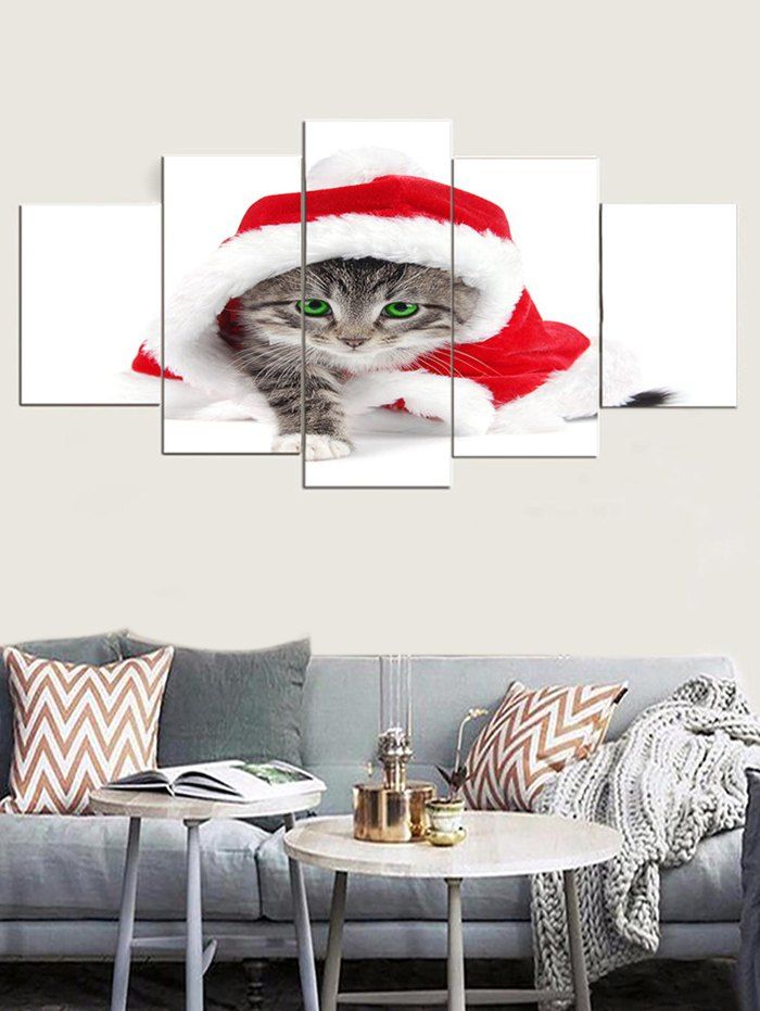 

Christmas Cat Print Unframed Split Canvas Paintings, White