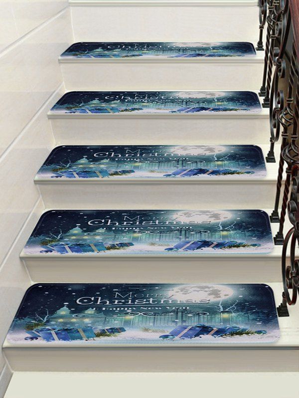 

Moon Merry Christmas Printed Decorative Stair Floor Rugs, Multi