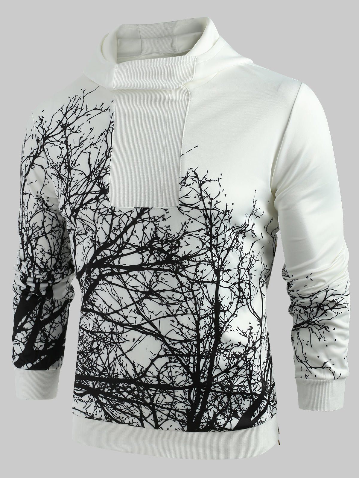 

Zip Hem Tree Print Pullover Hoodie, White