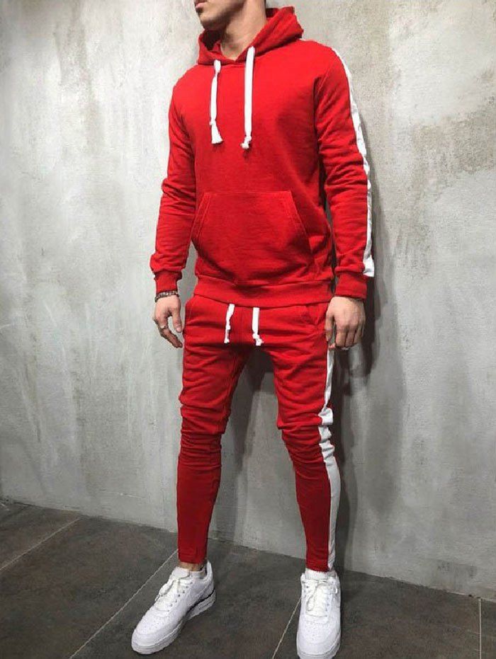 

Side Stripe Hoodie Activewear Suit, Lava red