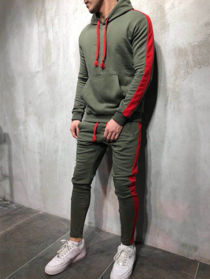 

Side Stripe Hoodie Activewear Suit, Army green