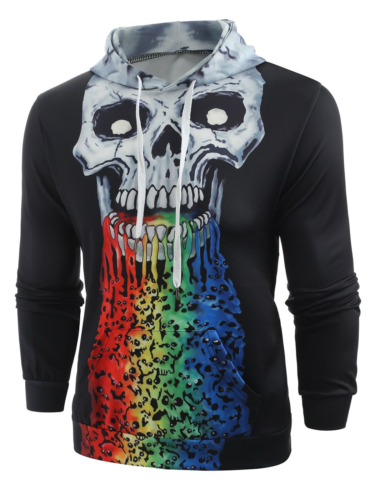 

Skull Print Pullover Hoodie, Black