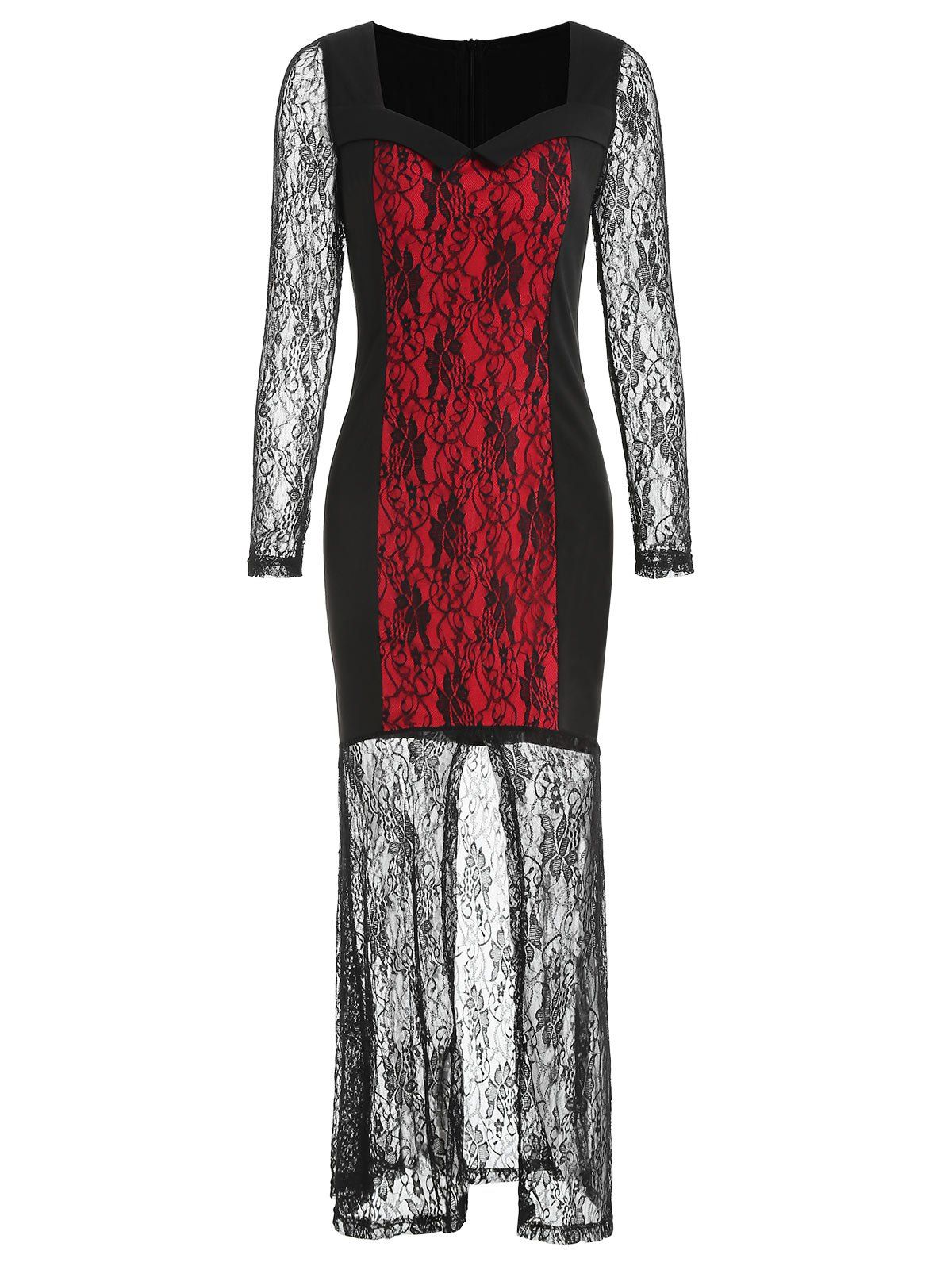 

Full Sleeve Halloween Floral Lace Dress, Red