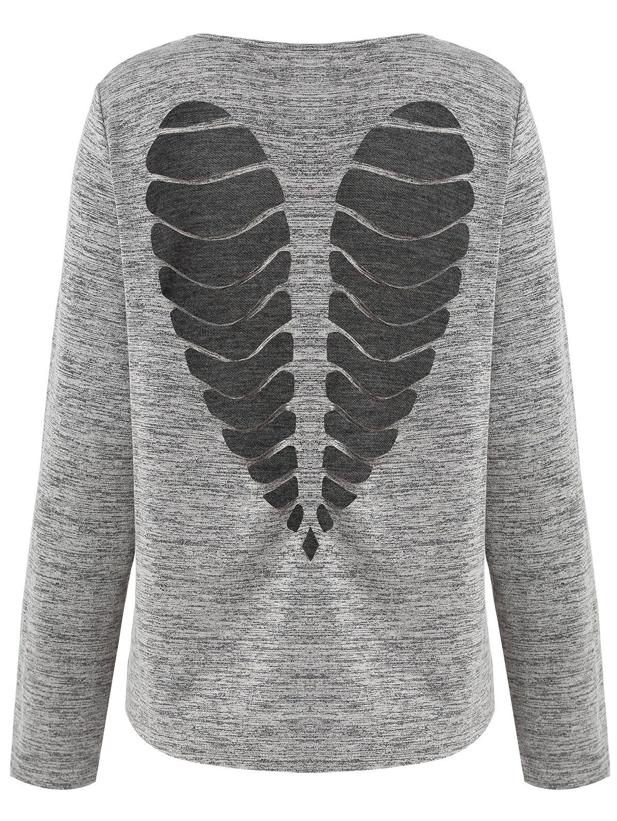 

Long Sleeve Heart Cut Out Marled T-shirt, Gray