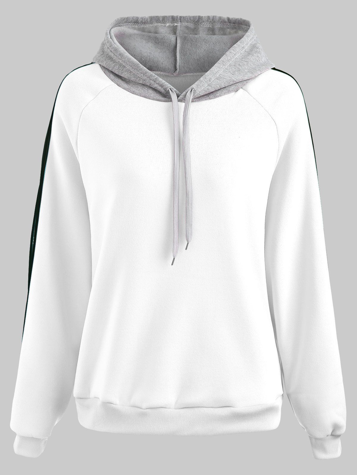 

Stripe Trim Raglan Sleeve Thicken Hoodie, White