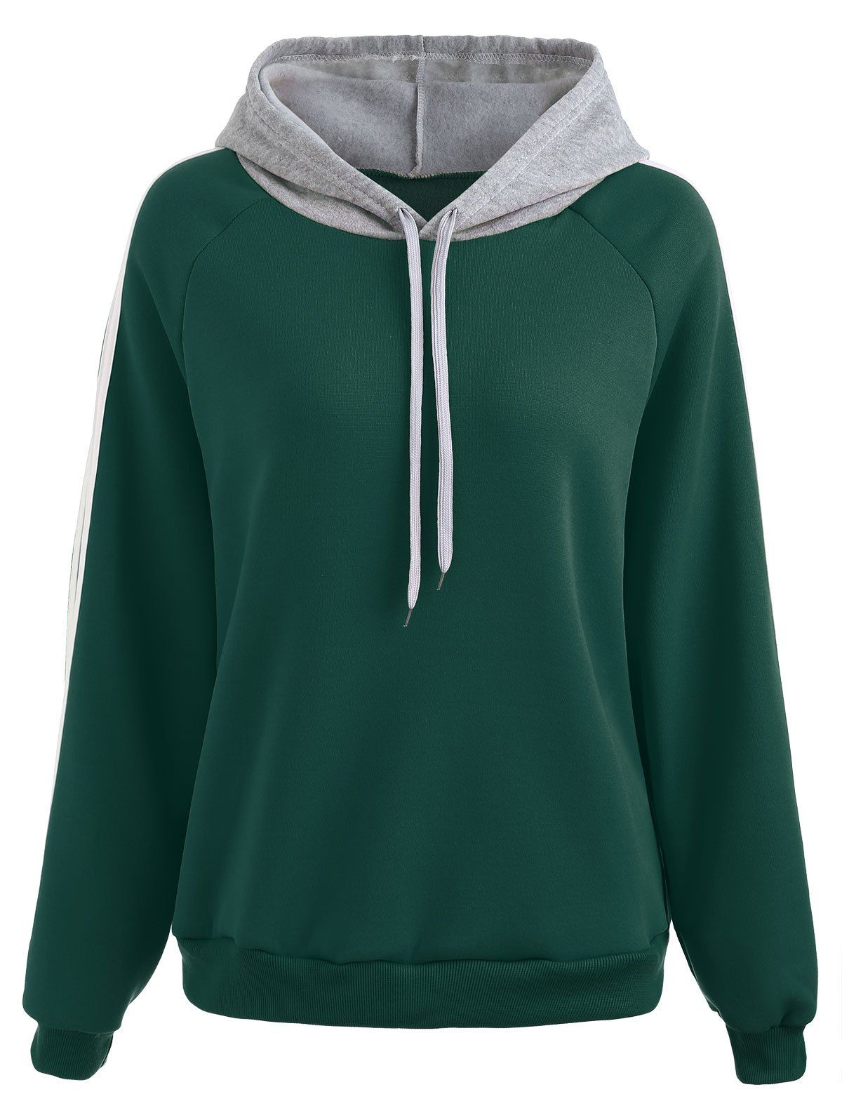 

Stripe Trim Raglan Sleeve Thicken Hoodie, Medium sea green