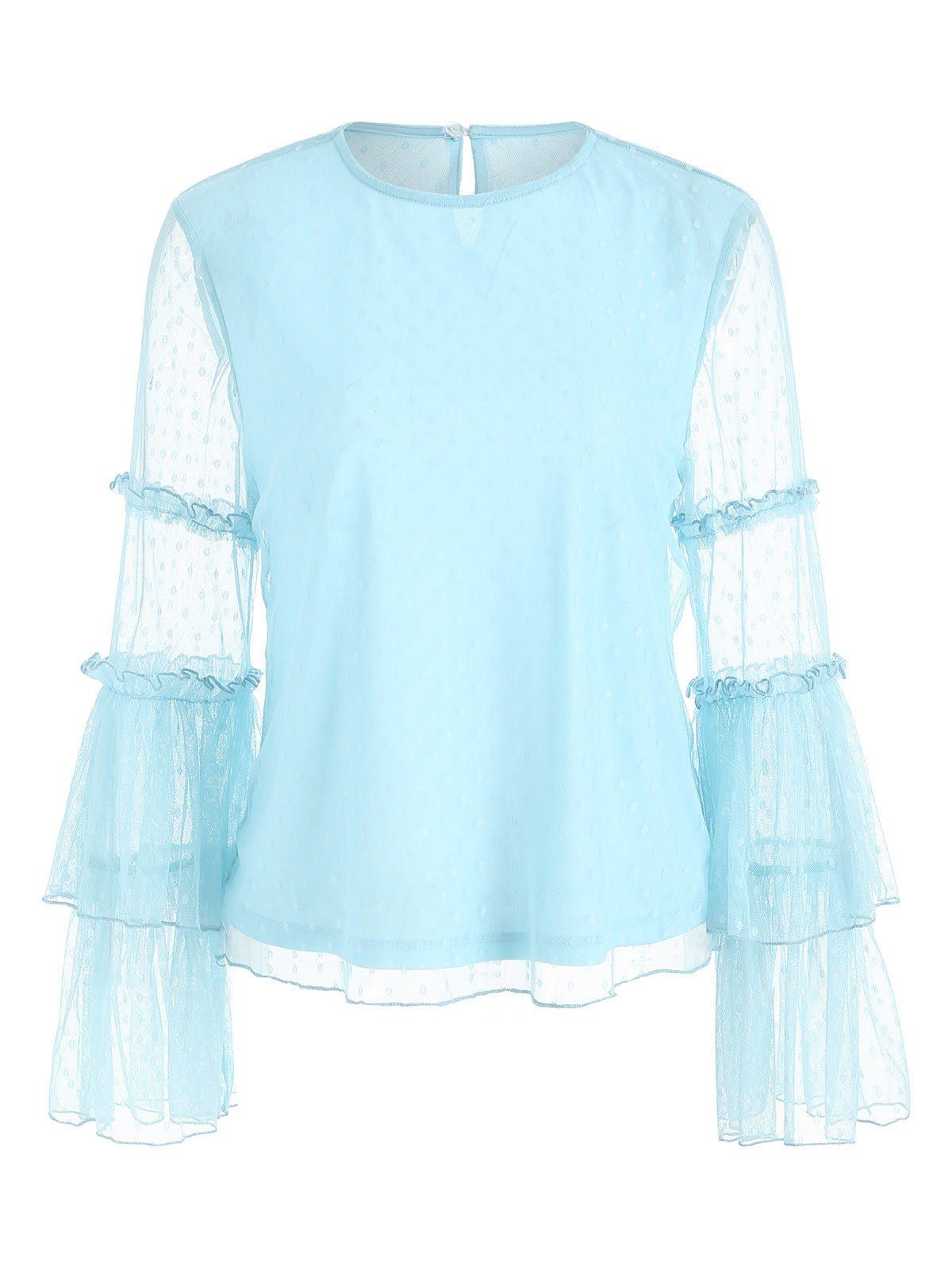 

Long Layered Sleeve Mesh Blouse, Light blue