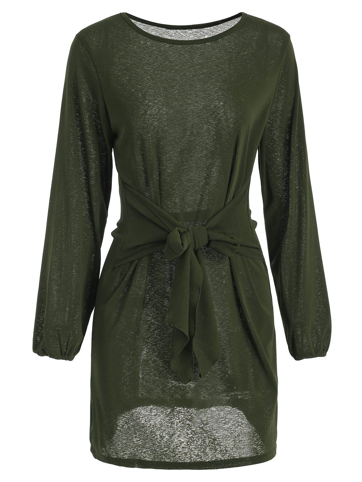 

Full Sleeve Mini Belted Dress, Dark forest green