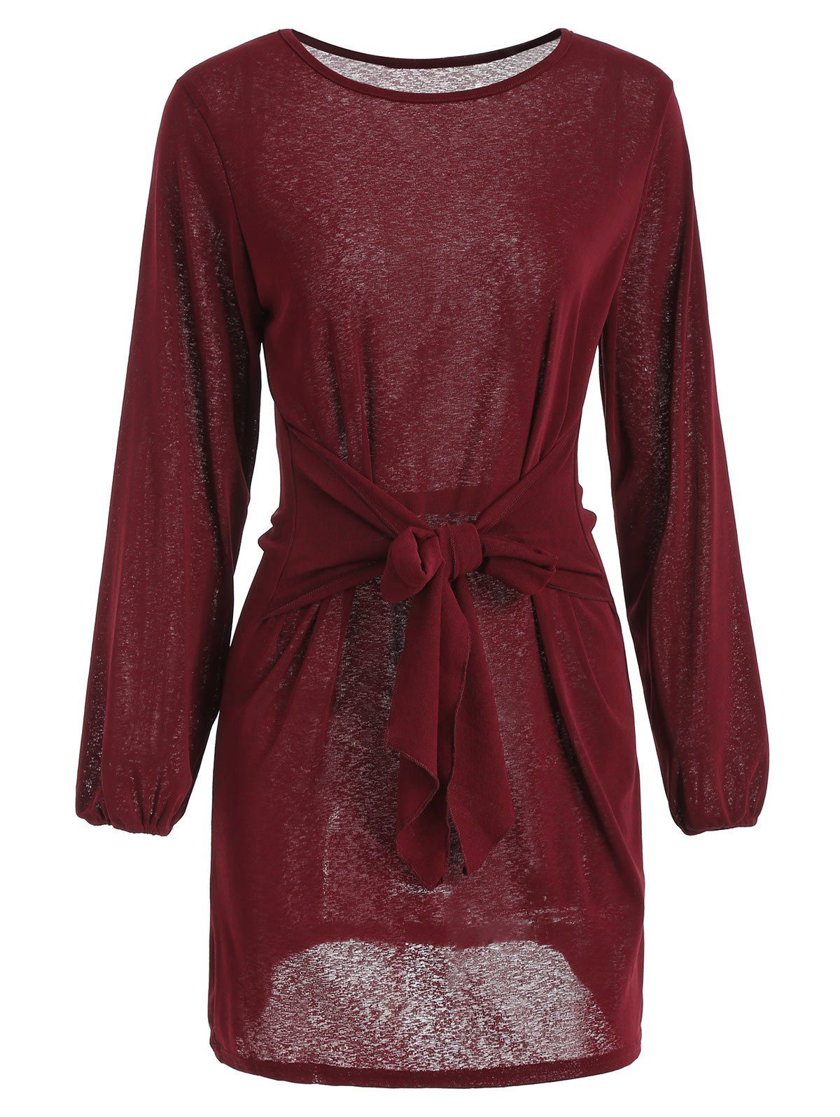 

Full Sleeve Mini Belted Dress, Red wine