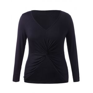 

Plus Size V Neck Twist T-shirt, Black