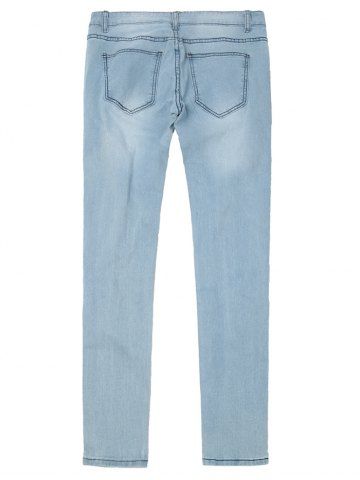 

Applique Embellished Stretchy Destroyed Hole Jeans, Blue