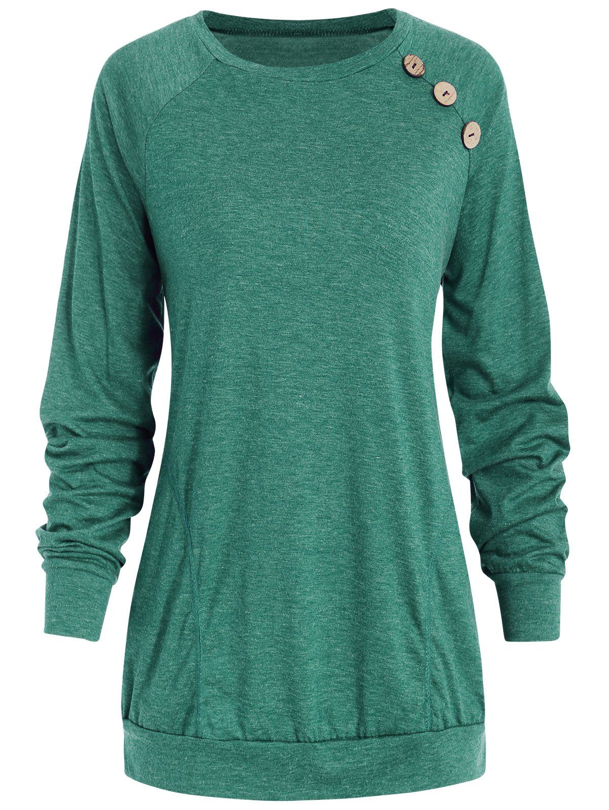 

Button Embellished Front Pockets T-shirt, Green