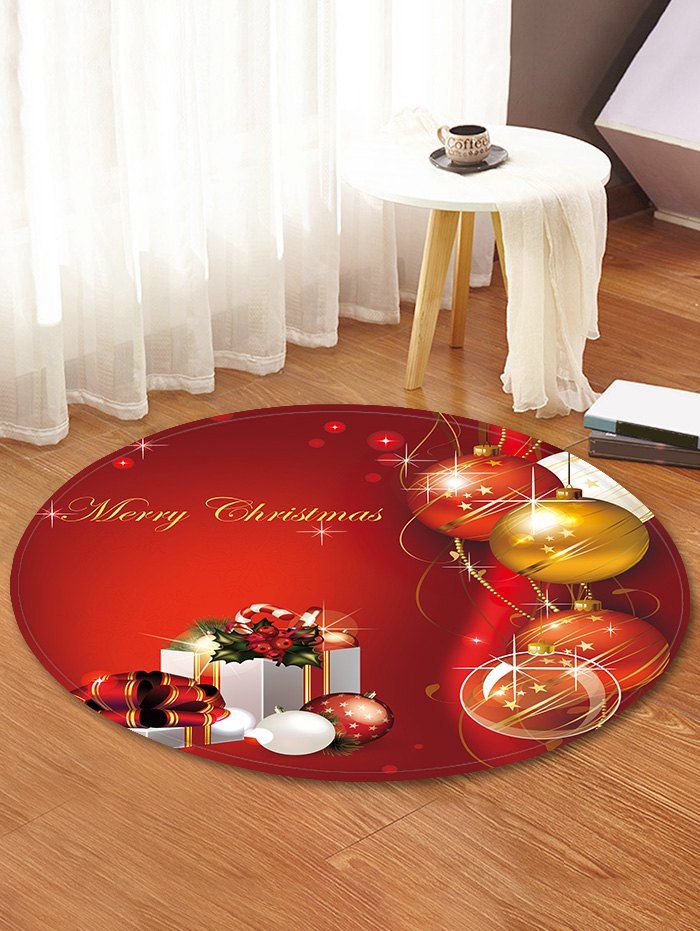 

Christmas Gift Balls Pattern Anti-skid Round Floor Rug, Red