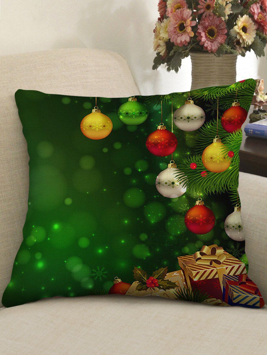 

Christmas Ball Gifts Print Decorative Sofa Linen Pillowcase, Jungle green