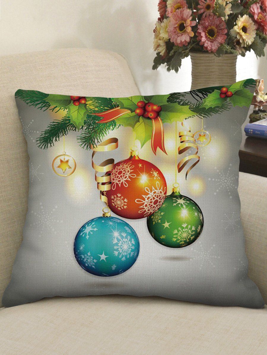 

Christmas Balls Print Decorative Sofa Linen Pillowcase, Green onion