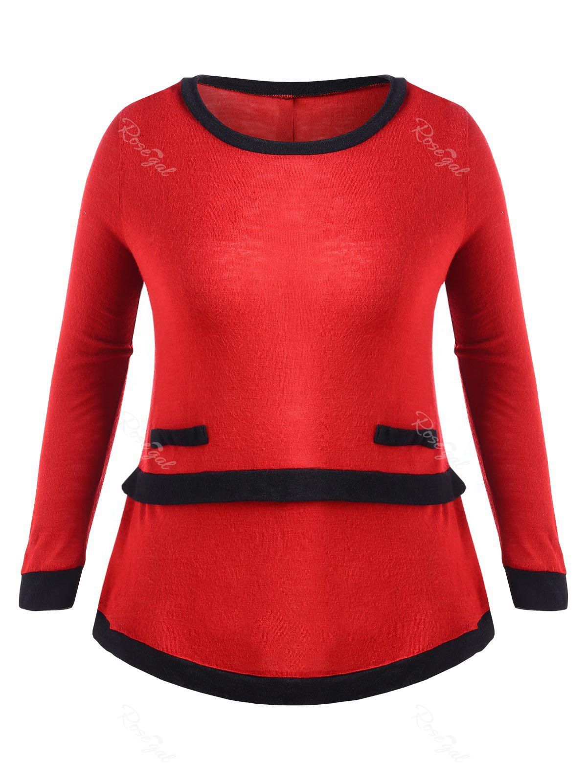 

Plus Size Contrast Trim Tee, Red