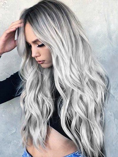 

Long Middle Part Wavy Colormix Synthetic Wig, Silver