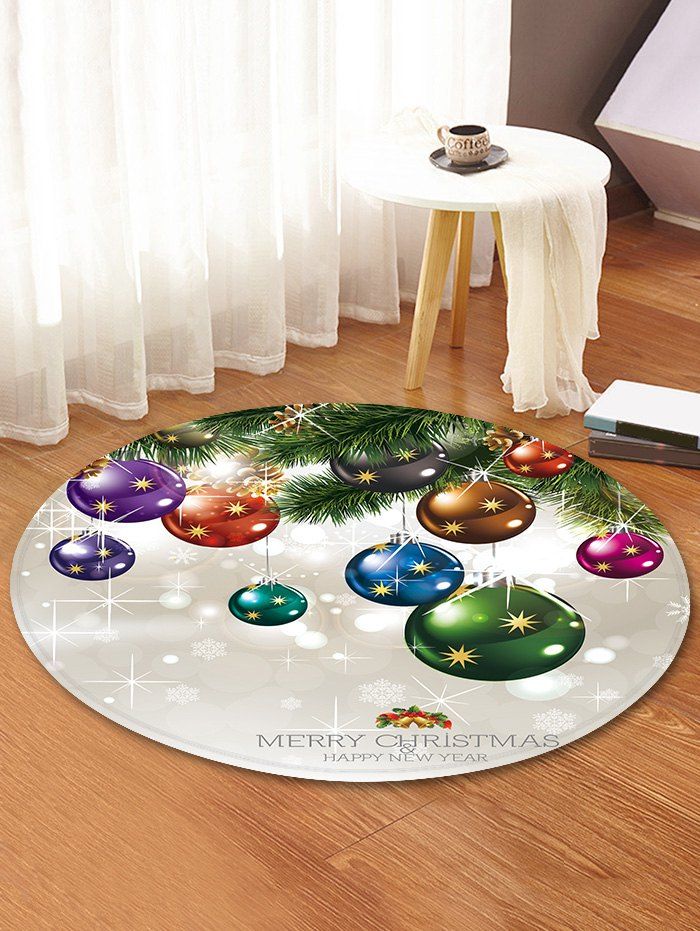 

Christmas Theme Printed Decorative Round Floor Rug, Warm white