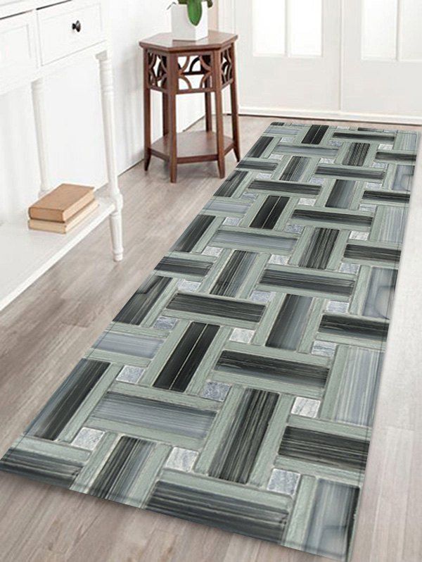 

Knitted Tile Printed Non-slip Flannel Bath Mat, Carbon gray