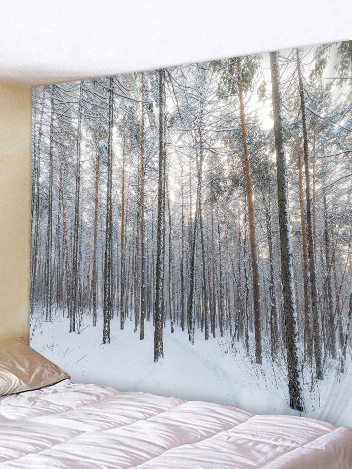 Forest with Snow Print Removable Wall Tapestry, Multi