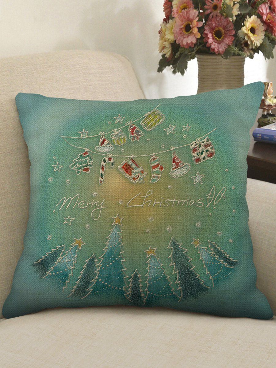 

Merry Christmas Trees Print Decorative Sofa Linen Pillowcase, Multi