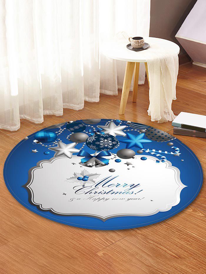 

Snowflake Christmas Bell Printed Decorative Round Floor Rug, Blue ivy