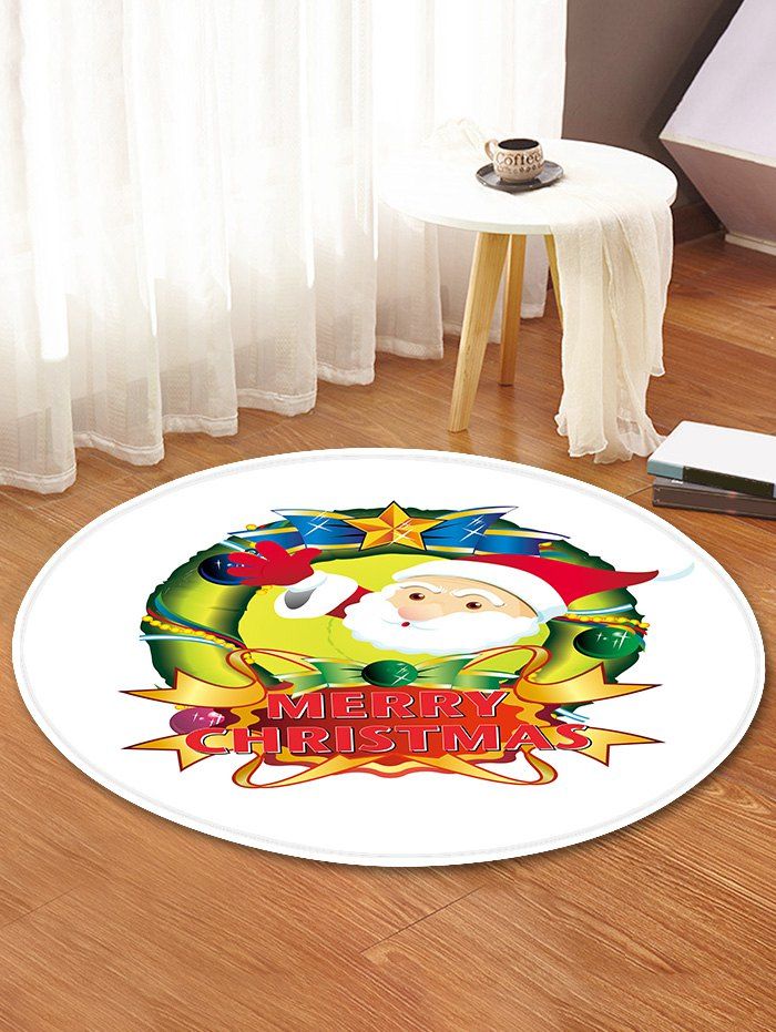 

Christmas Santa Claus Printed Decorative Round Floor Rug, White