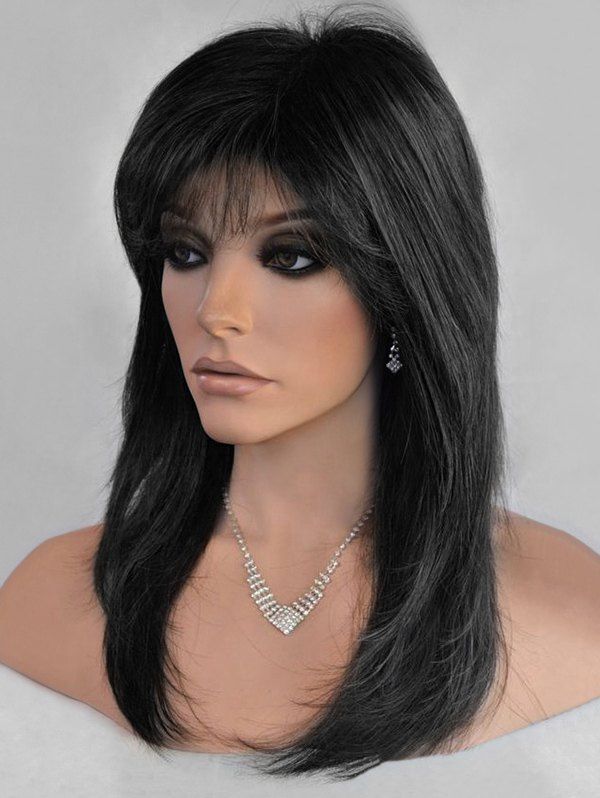 

Long Side Bang Colormix Straight Synthetic Wig, Black