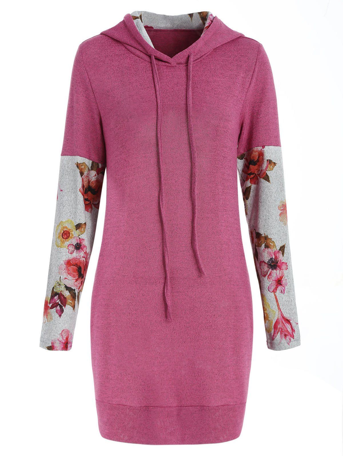 

Drawstring Floral Long Sleeve Hoodie, Pink