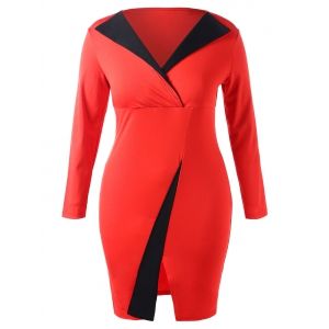 

Plus Size Contrast Front Slit Bodycon Dress, Red