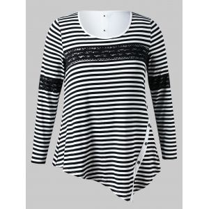 

Plus Size Striped Asymmetrical Tee, Black