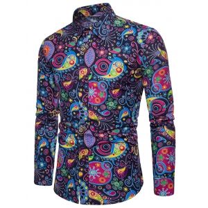 

Colorized Patterning Printed Button Up Shirt, Cadetblue