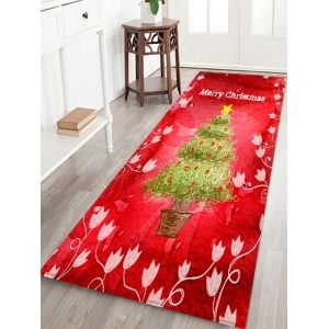 

Christmas Tree Pot Letter Print Waterproof Floor Mat, Red